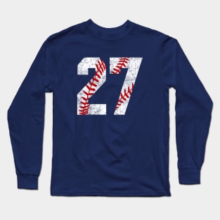 Vintage #27 Baseball Laces Baseball Mom Jersey Love Baseball T-shirt Long Sleeve T-Shirt